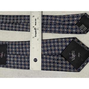 Vertu Italy Navy Blue Geometric Pattern Silk Tie